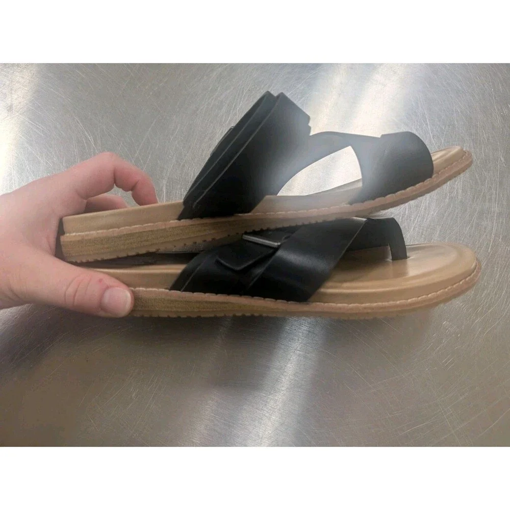 NWOB Baretraps Size 8.5 NAT Women's Sandals Black Toe Strap Sand Vacation Beach - Picture 7 of 8